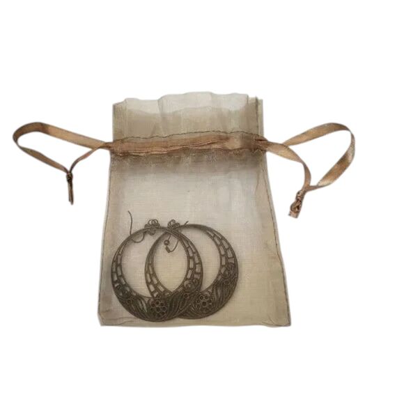 Floral Hoop Pierced Earrings Round Copper Tone Vintage like 2 inch drop - Picture 9 of 9